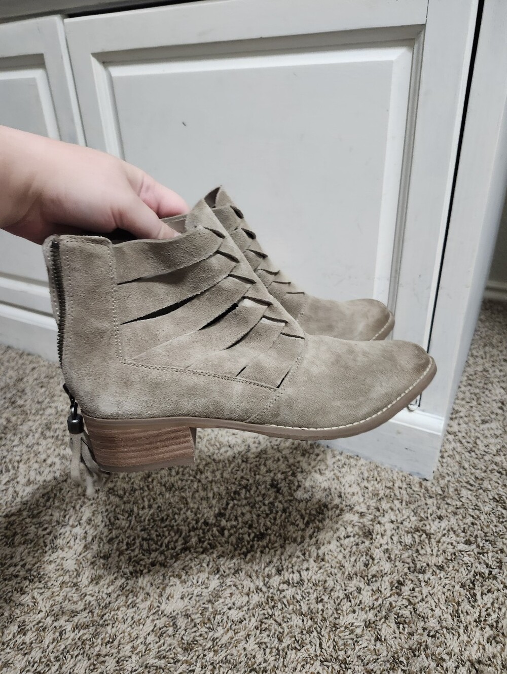 Voltaire Women's Fringe Suede Ankle Bootie - Taupe
